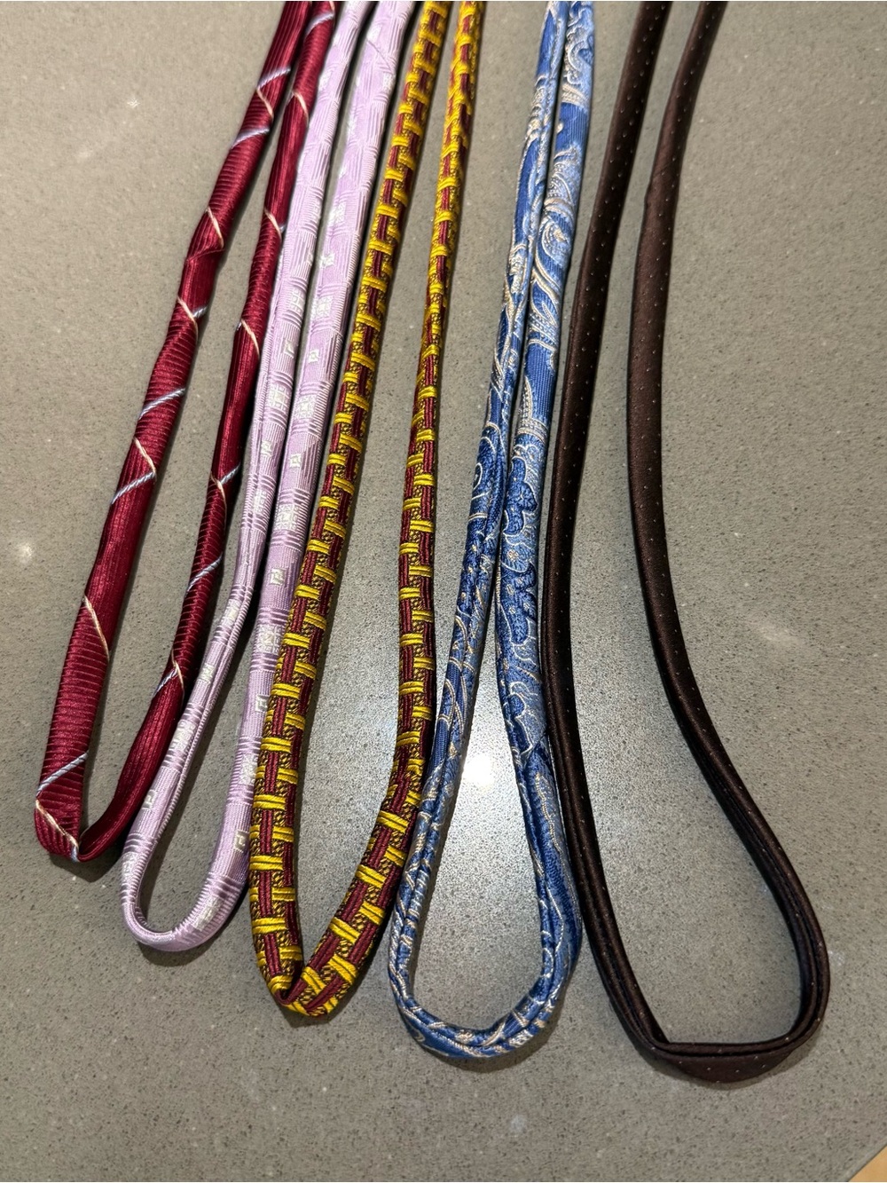 Upcycled handmade silk tie cords multi colors bundle. See photos for using them.